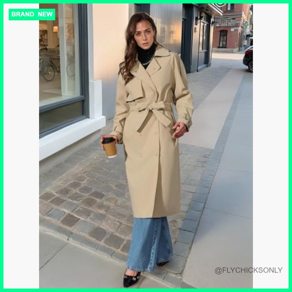 Lightweight Polyester Trench Coat Double-Breasted… - image 2